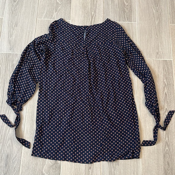 H&M Women’s Shift Navy Blue Patterned Dress With Tie Sleeves Size 10 - Picture 9 of 10